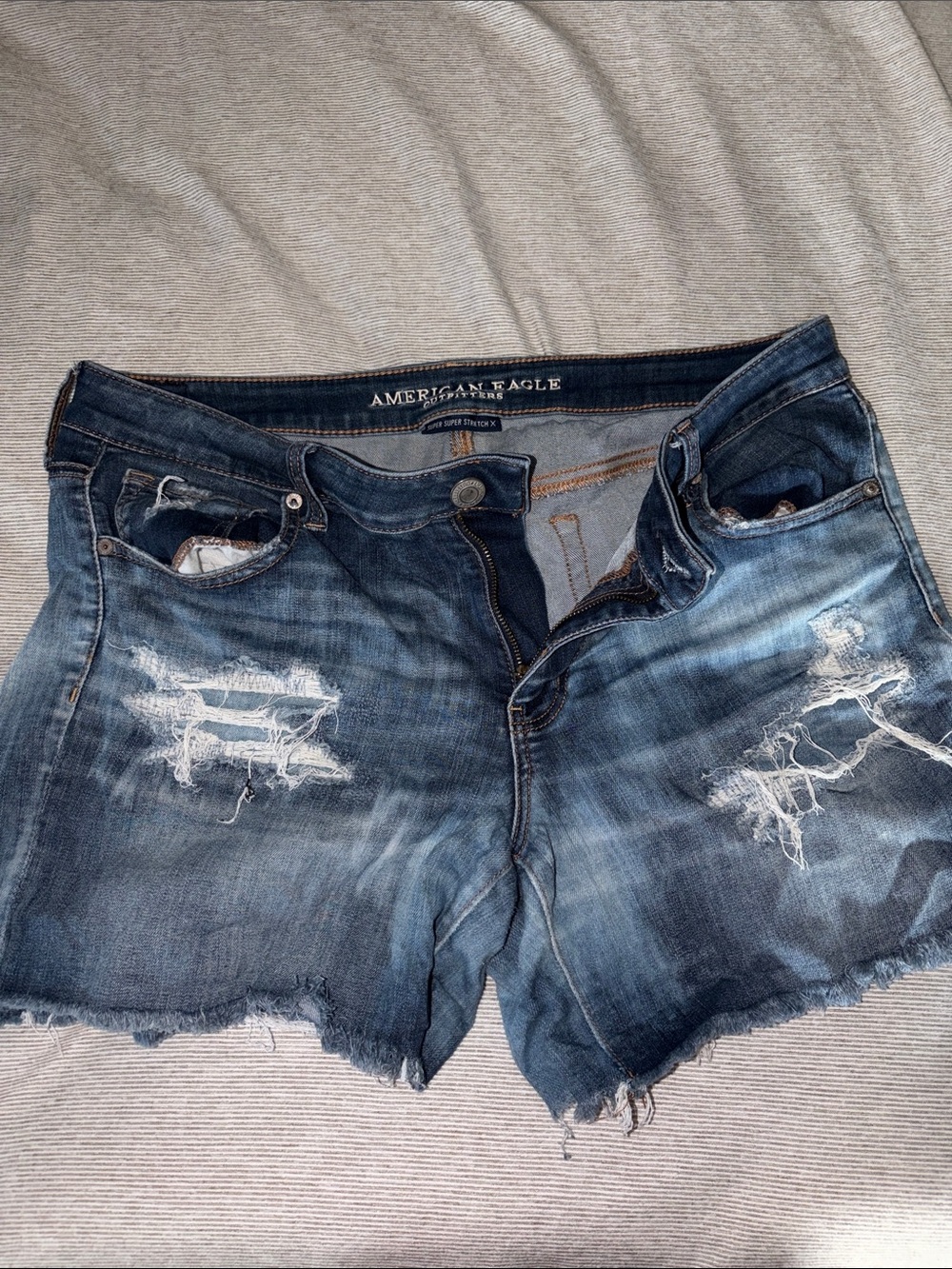 American Eagle Outfitters Distressed Denim Short - Dark Blue Wash